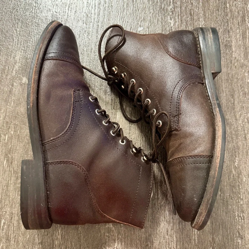 Thursday Boot Co Captain Boot Men Size 8 Dark Brown Leather Lace Up Cap Toe